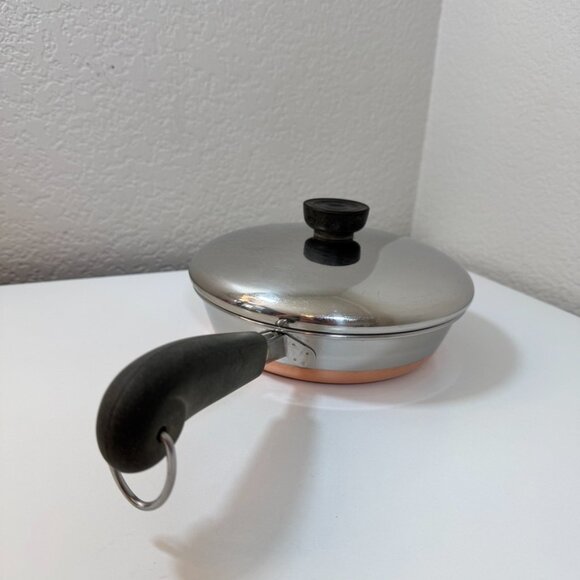 VTG Revere Ware 7 in Skillet Fry Pan SS Copper Bottom 1801 Clinton USA w/ Lid - Picture 7 of 16